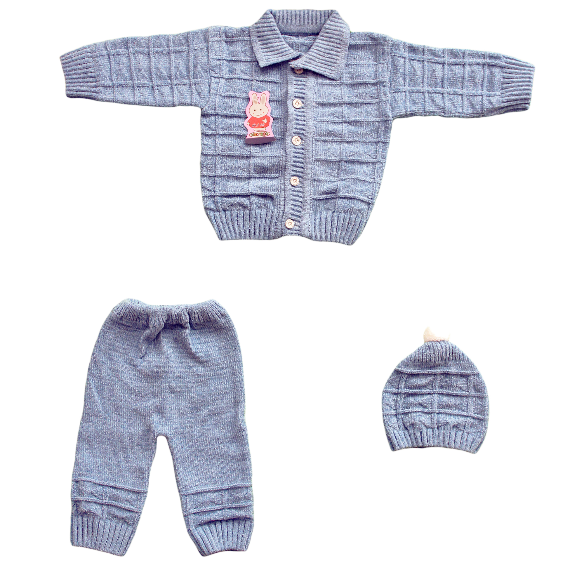 ست 3 تکه لباس بافت نوزادی نینو مدل KI_BI_SET3-4