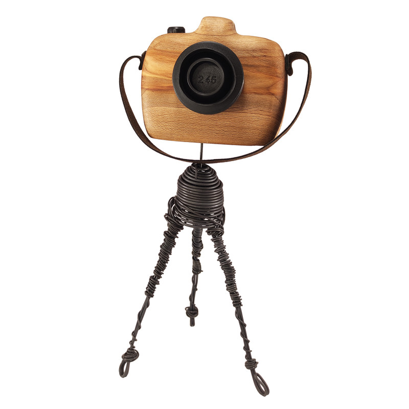 مجسمه چوبی مدل دوربین عکاسی پایه دار