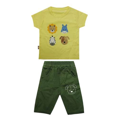 ست تی شرت آستین کوتاه و شلوارک بچه گانه آیلین طرح صورتک کد 150060