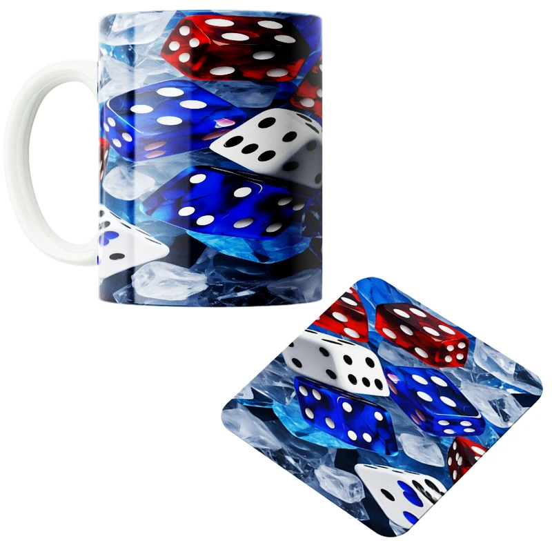 ماگ پاد آفرین مدل تاس رنگی کد 01 به همراه زیر لیوانی