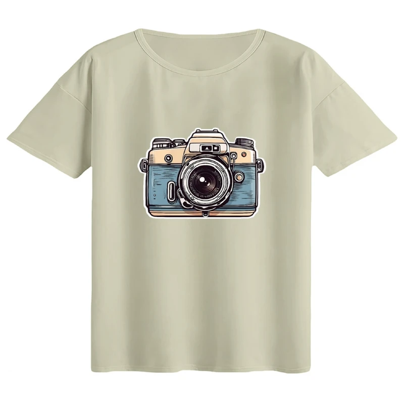 تی‌شرت اورسایز آستین کوتاه زنانه مدل باکسی طرح دوربین