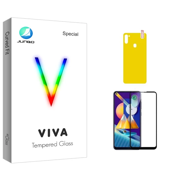 محافظ صفحه نمایش شیشه ای جانبو مدل Viva Glass مناسب برای گوشی موبایل سامسونگ Galaxy M11 به همراه محافظ پشت گوشی