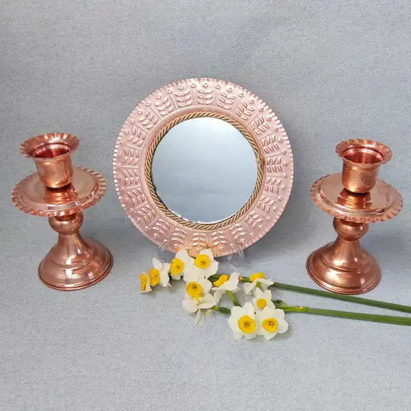 آینه و شمعدان مسی کد ZH223.2 مجموعه 3 عددی