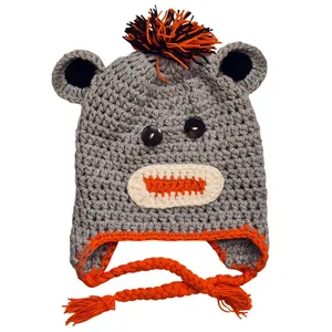 کلاه بافتنی بچگانه طرح مانکی رنگ خاکستری