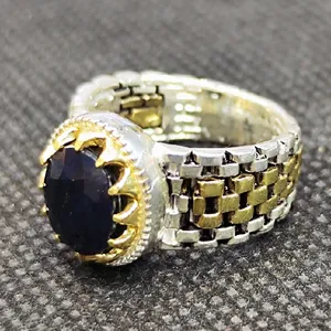 انگشتر نقره مردانه مدل سنگ یاقوت کبود آفریقایی کد 2311