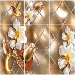 تایل سقفی طرح گل و غنچه کد 1570-9 سایز 60x60 سانتی متر مجموعه 9 عددی