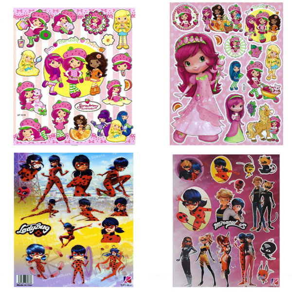 استیکر کودک طرح دختر توت فرنگی و کفشدوزکی  کد 12123 مجموعه 4 عددی