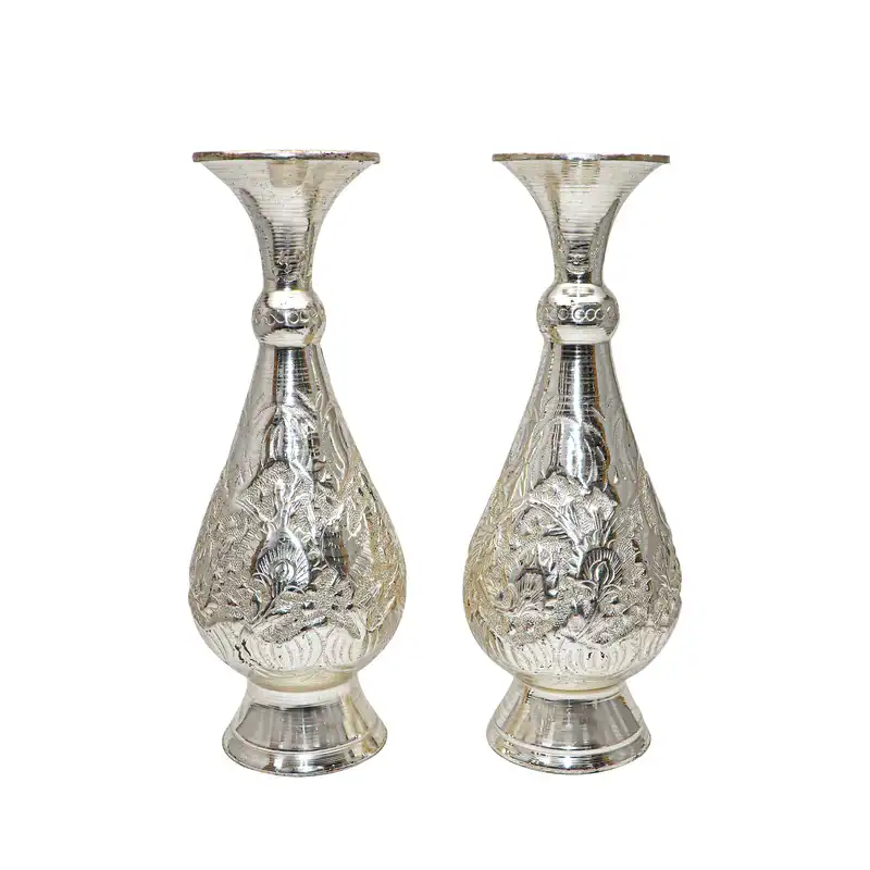 ست 3 تکه گلدان و قندان قلمزنی مدل سیلورپلیتینگ کد HQ201720