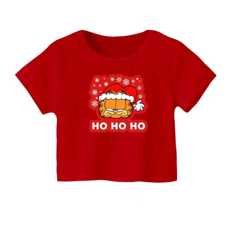 کراپ‌ تی‌شرت آستین کوتاه زنانه مدل گارفیلد کریسمس