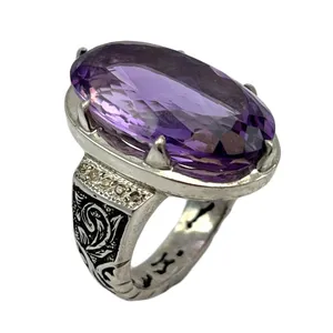 انگشتر نقره مردانه مدل قلمزن آمتیست
