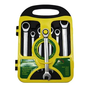 آچار یکسر تخت و یکسر رینگی جغجغه ای کد YP-8/19MM-07 مجموعه 7 عددی