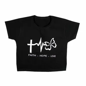 کراپ‌تاپ آستین کوتاه زنانه مدل مدل ضربان رنگ مشکی