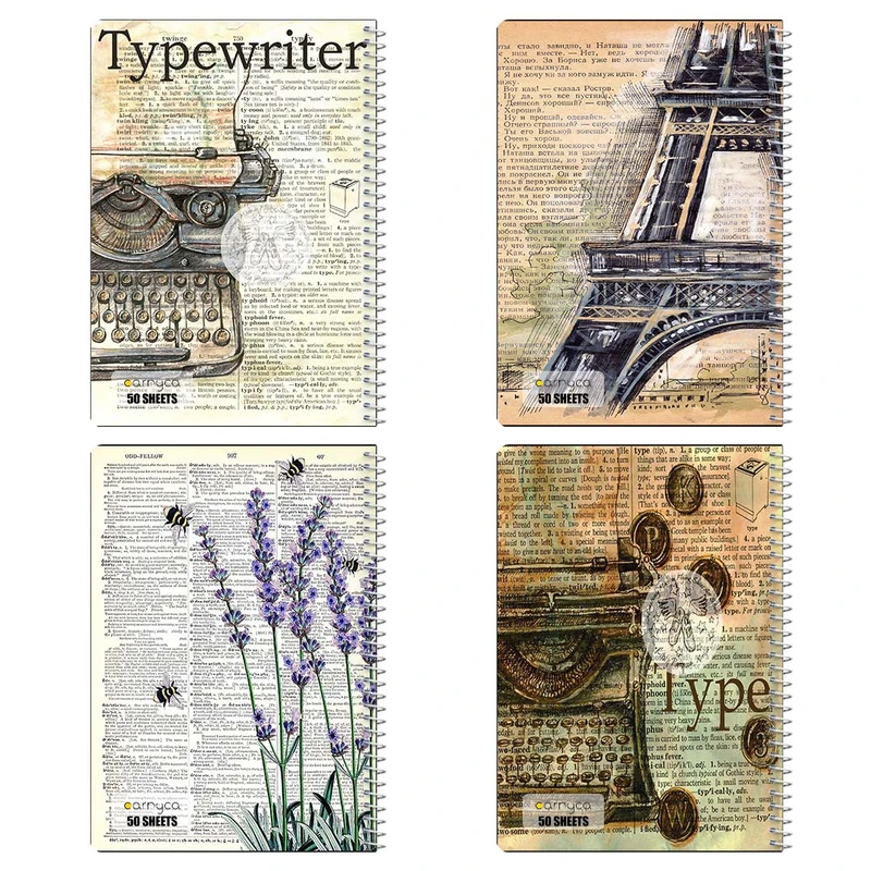 دفتر نقاشي 50 برگ کارنيکا طرح روزنامه وینتج Vintage Newspaper کد 76699 مجموعه 4 عددی