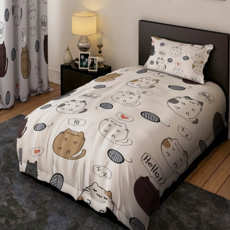 سرویس خواب 1 نفر 4 تکه مدل گربه های کارتونی بانمک کد 1209