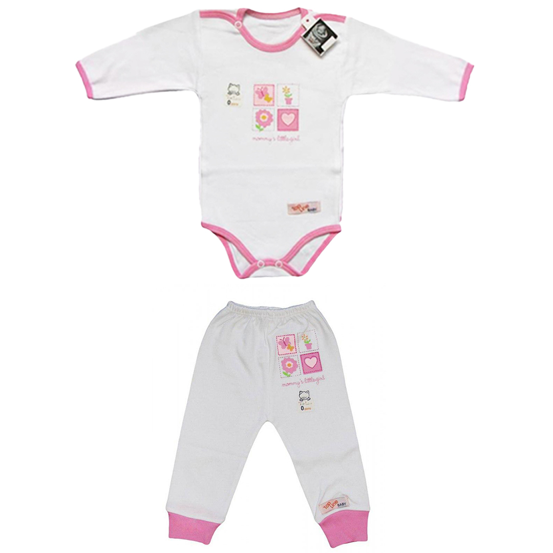 ست بادی و شلوار نوزادی تاپ لاین مدل 4گل