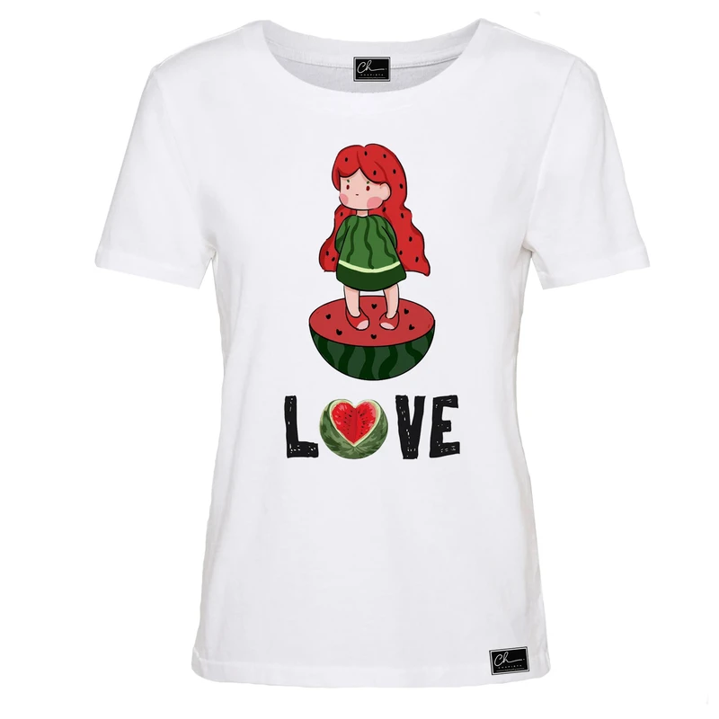 تی شرت آستین کوتاه زنانه مدل LOVELY YALDA  کد 0J29 S رنگ سفید