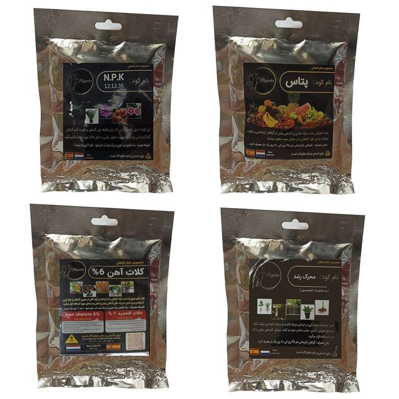 کود گلدهی 36-12-12 و پتاس و کلات آهن و هیومیک اسید مدل raw material وزن 200 گرم