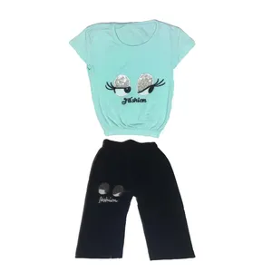 ست تی شرت و شلوارک دخترانه مدل چشمی