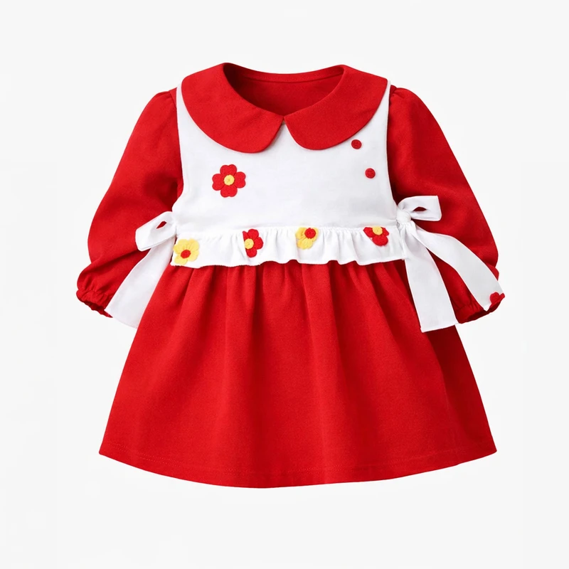 پیراهن آستین بلند یقه ب ب دخترانه مدل رز