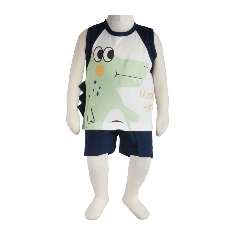 ست تی شرت و شلوارک نوزادی آدمک مدل تمساح کد 230001 رنگ سرمه ای -  - 2
