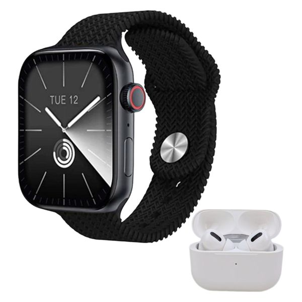 ساعت هوشمند مدل WS-83 MAX دارای قابلیت های کنترل موسیقی ، شمارنده ضربان قلب ، گام شمار ، قابلیت مکالمه از طریق بلوتوث ، به همراه ایرپاد ، بند سیلیکونی و فلزی