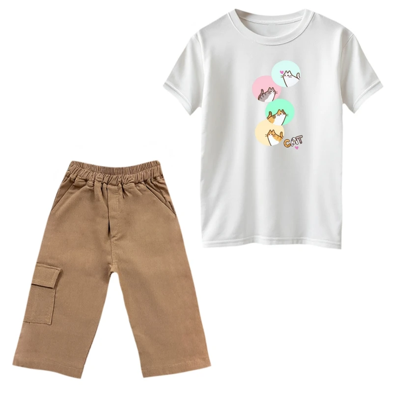 ست تی‌شرت و شلوارک دخترانه مدل گربه ها