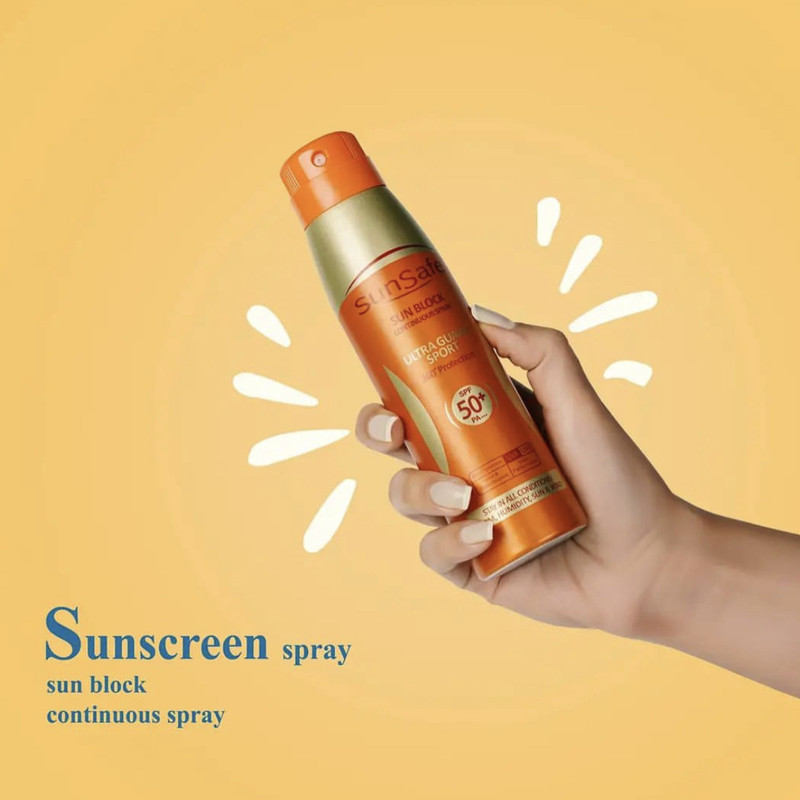 اسپری ضد آفتاب بی رنگ سان سیف +SPF50 مدل Ultra Guard مناسب انواع پوست حجم 150 میلی لیتر