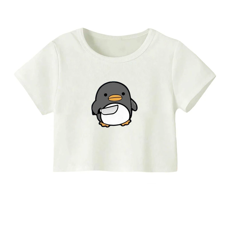 کراپ‌ تی‌شرت آستین کوتاه زنانه مدل پنگوئن عصبانی کد۱