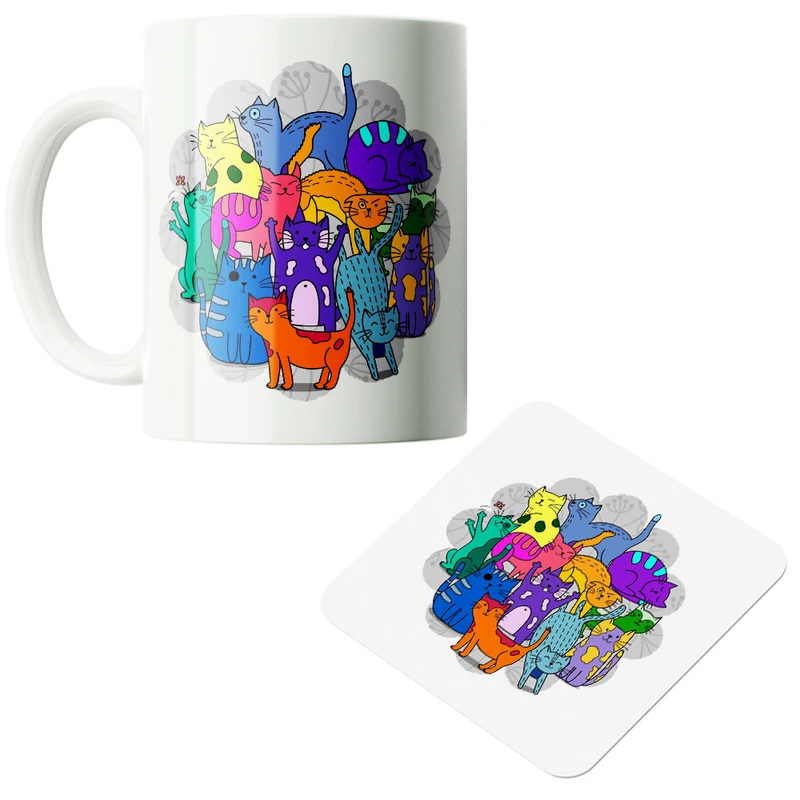 ماگ پاد آفرین مدل گربه کیوت فانتزی بامزه کارتونی کد PZ133 به همراه زیرلیوانی