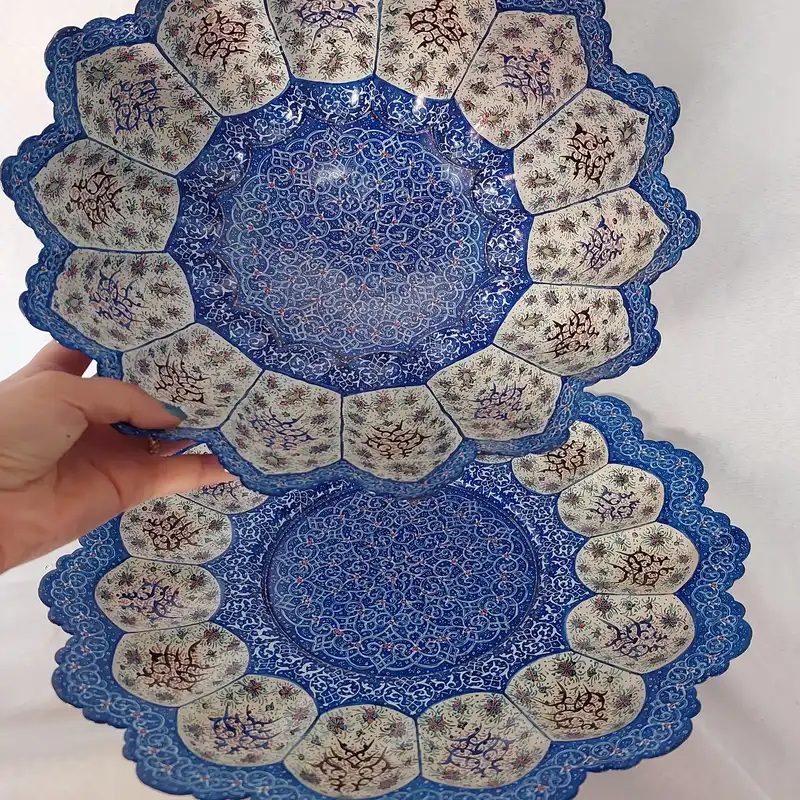 ست کاسه و بشقاب میناکاری مدل اسلیمی ختایی کد 890