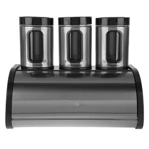 سرویس آشپزخانه 4 پارچه شفق مدل Silver Bread Canister