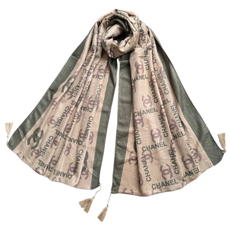 شال زنانه مدل موهر مخمل نوشته دار پاییزی سبک منگوله دار 