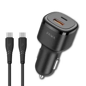 شارژر فندکی 35 وات پاوا مدل AQW526 به همراه کابل تبدیل USB-C