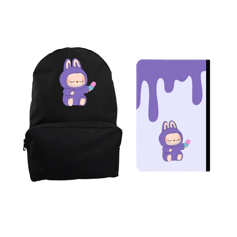 کوله پشتی مدرسه مدل عروسک labubu کد 48 به همراه کلاسور