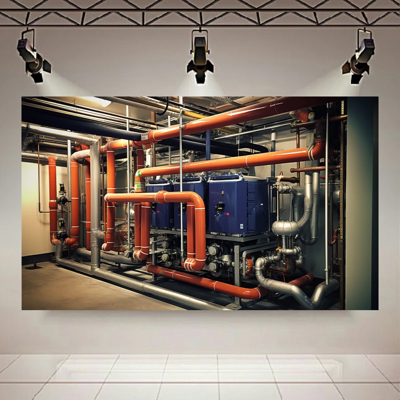تابلو بوم طرح مخمل بویلر و سیستم تهویه مطبوع مدل نصب دیگ بخار و لوله کشی کد PD20283