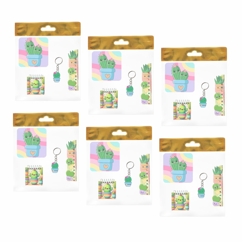 بسته لوازم تحریر مدل  4 تکه چوبی طرح کاکتوس فانتزی کد 2 مجموعه 6 عددی