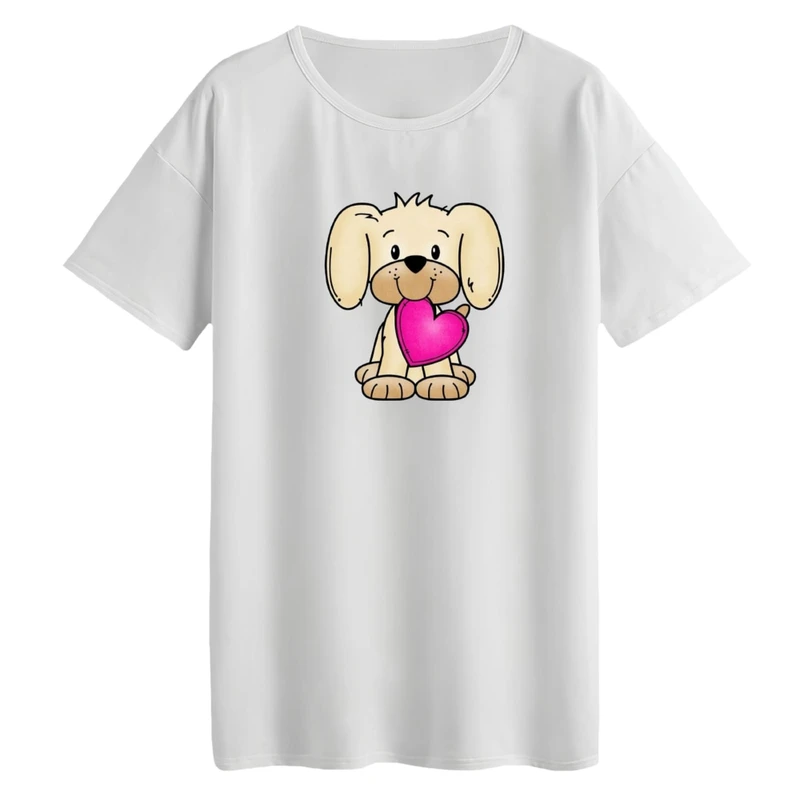 تی‌شرت لانگ آستین کوتاه زنانه مدل هاپو مهربون کد 01 رنگ سفید