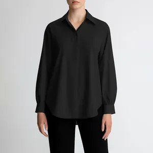 شومیز آستین بلند یقه برگردان زنانه مدل بیسیک کرپ کد AK1283