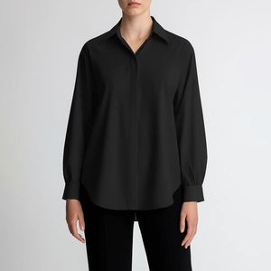 شومیز آستین بلند یقه برگردان زنانه مدل بیسیک کرپ کد AK1283