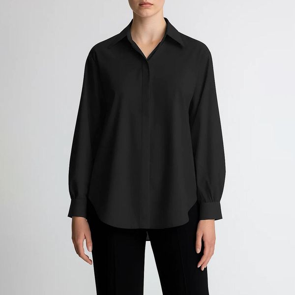 شومیز آستین بلند یقه برگردان زنانه مدل بیسیک کرپ کد AK1283