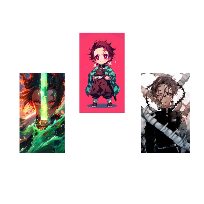 استیکر لپ تاپ و موبایل مدل انیمه طرح شیطان کش تانجیرو کامادو demon slayer kamado tanjiro کد 883 مجموعه 3 عددی