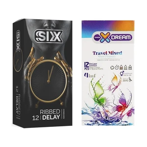 کاندوم سیکس مدل Ribbed Delay بسته 12 عددی به همراه کاندوم ایکس دریم مدل Travel Mixed بسته 12 عددی