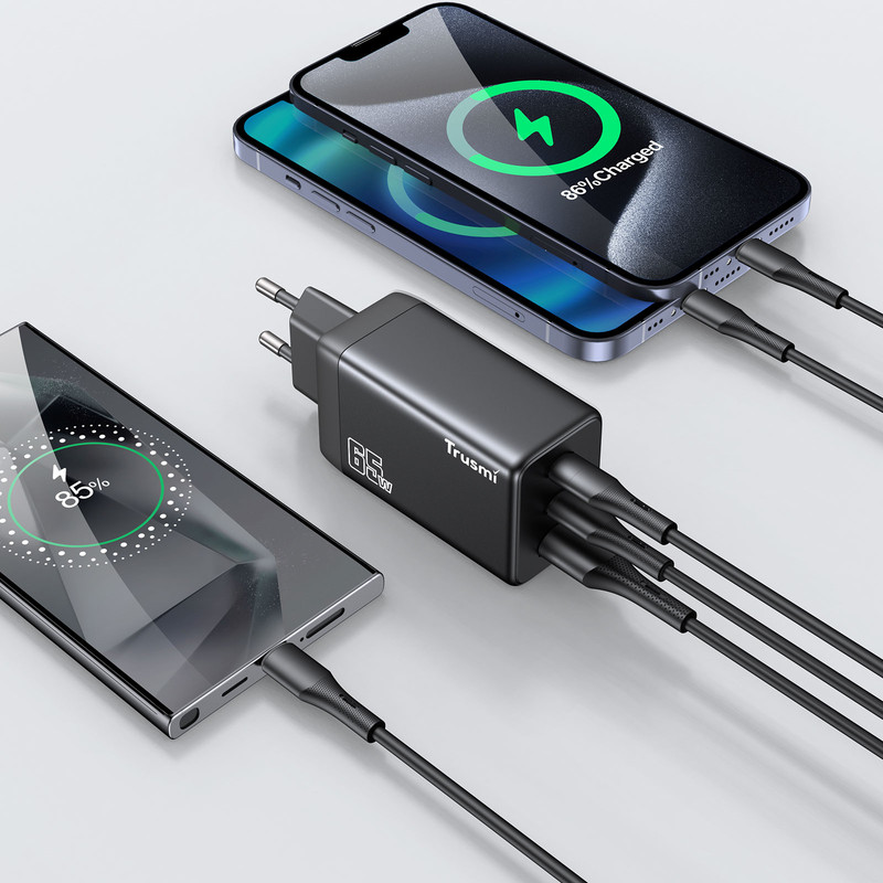 شارژر دیواری 65 وات سه پورت تراسمی مدل CH05-047 به همراه کابل USB-C 