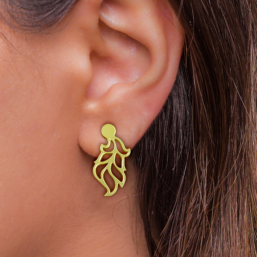 گوشواره طلا 18 عیار زنانه مدوپد مدل برگ کد GA1-10435