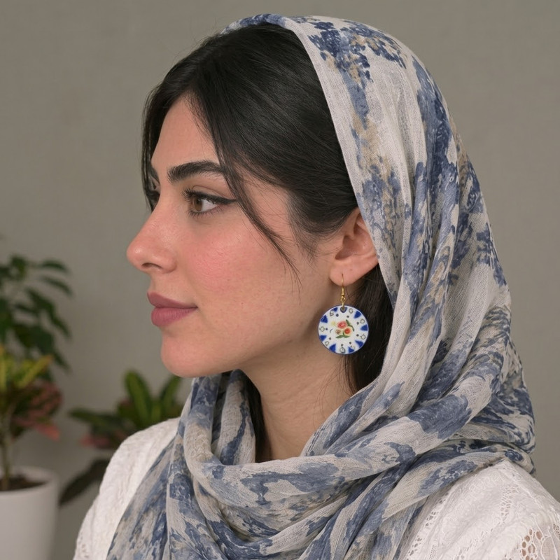 گوشواره سرامیکی دست ساز طرح گل سرخی
