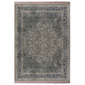 فرش ماشینی 1200شانه زمرد مشهد زمینه آبی حاشیه آبی طرح پتینه