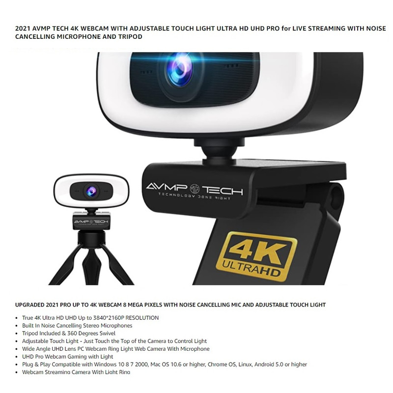 وب کم مدل TECH 4K with Ring Light