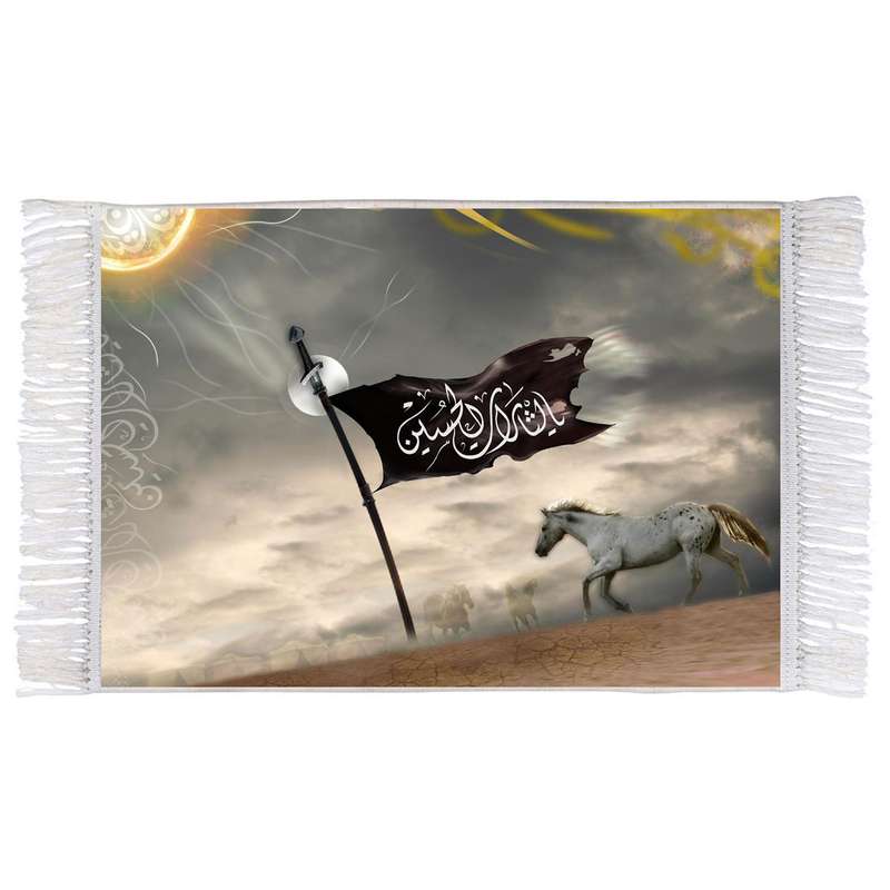فرش ماشینی دیوارکوب اطلس آبی طرح یالثارات حسین مدل T2417 