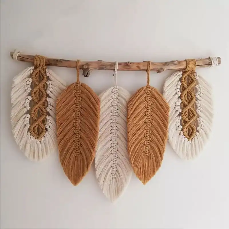 دیوارکوب بافتنی مدل مکرومه طرح برگ دو رنگ 03