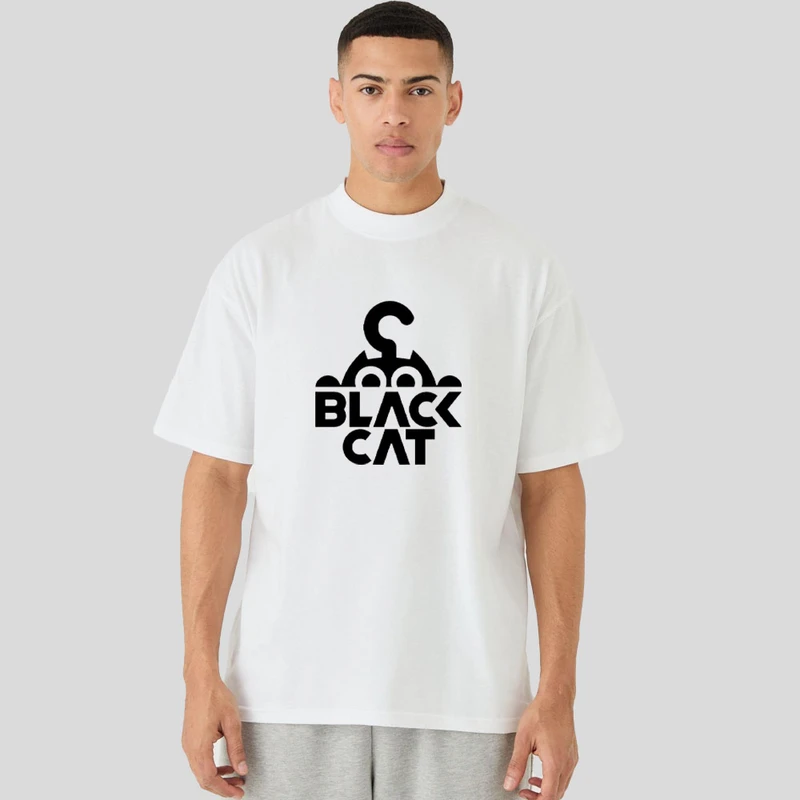 تی شرت مردانه آستین سه ربع پنبه دورو مدل black cat